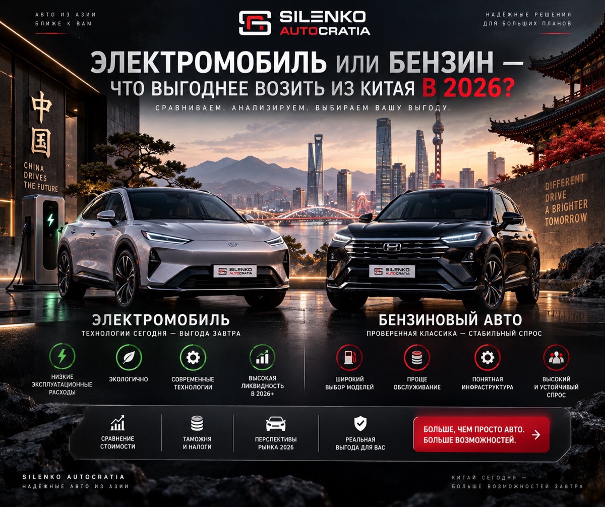 Электромобиль или бензин — что выгоднее возить из Китая в 2026