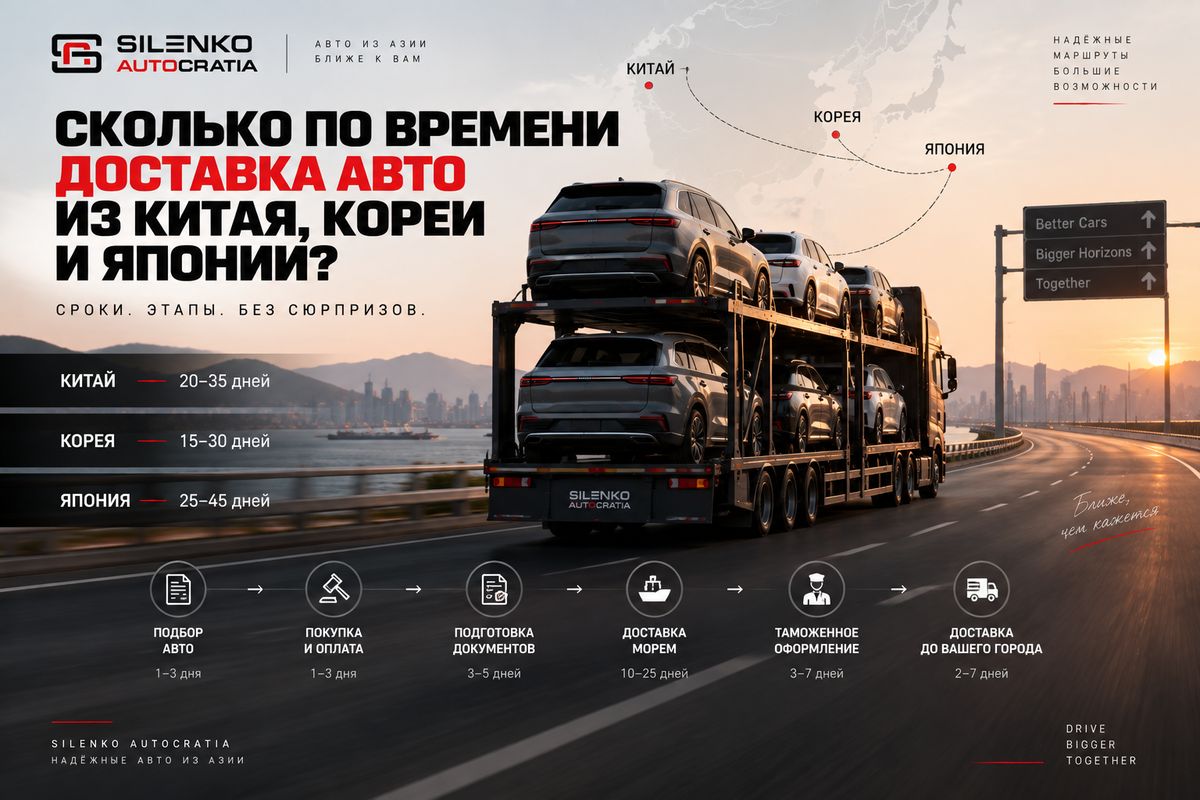 Сколько по времени доставка авто из Китая, Кореи и Японии